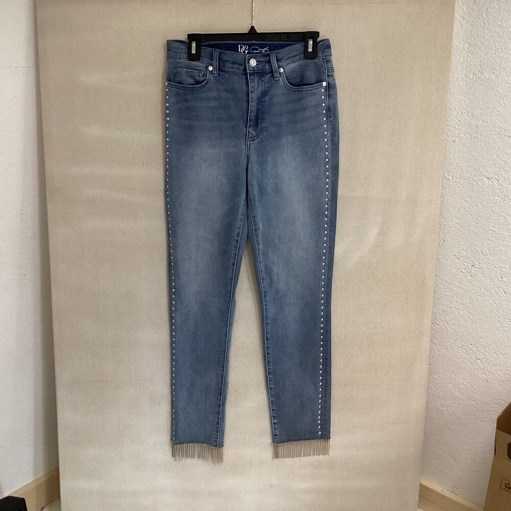 dg2 diane gilman jeans 4T  silver stud embellishment metal chain fringe hem